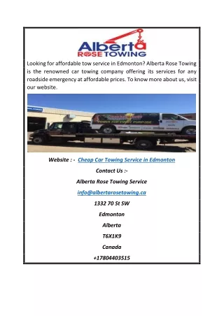 Cheap Car Towing Service In Edmonton | Albertarosetowing.ca