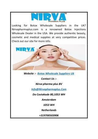 Botox Wholesale Suppliers UK | Nirvapharmaplus.com