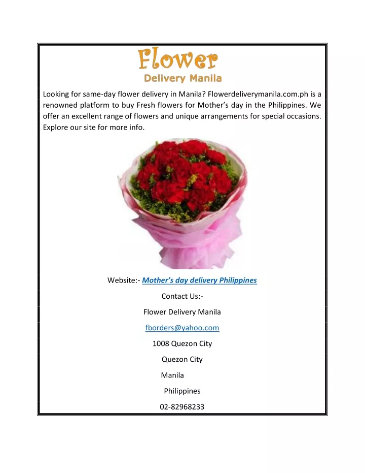 looking for same day flower delivery in manila
