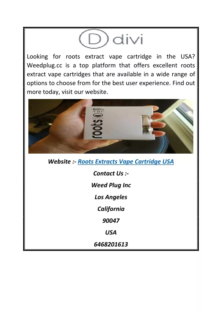 looking for roots extract vape cartridge