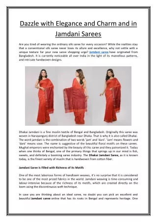 Dazzle with Elegance and Charm and in Jamdani Sarees