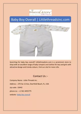 Baby Boy Overall | Littlethreadsinc.com