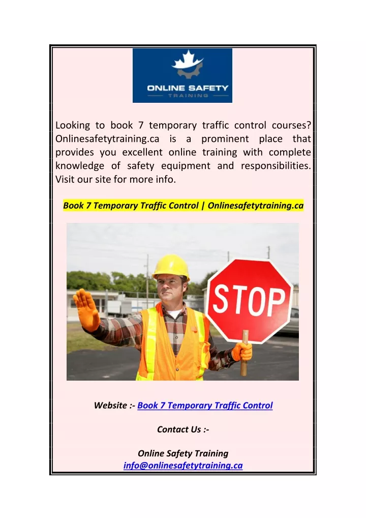 looking to book 7 temporary traffic control