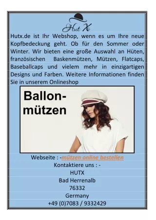 Hüt, Mützen und Caps online bestellen Hutx.de