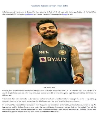 goal is to remain on top virat kohli