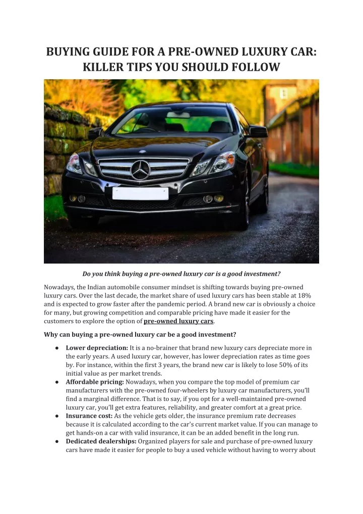 buying guide for a pre owned luxury car killer