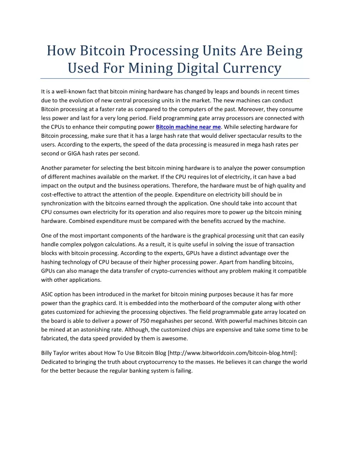 how bitcoin processing units are being used