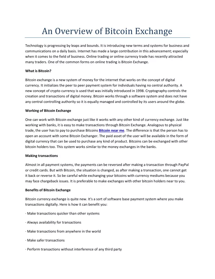 an overview of bitcoin exchange