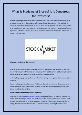 what is pledging of shares is it dangerous