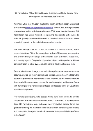 cd formulation a new contract service
