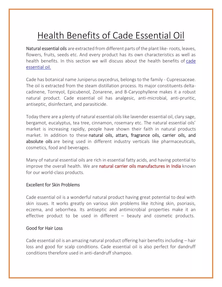 health benefits of cade essential oil