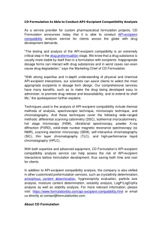 cd formulation is able to conduct api excipient