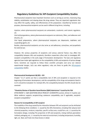 regulatory guidelines for api excipient