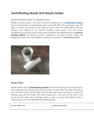 sand blasting nozzle and nozzle holder