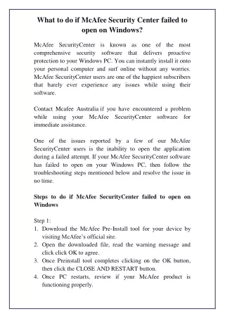 What to do if McAfee Security Center failed to open on Windows?