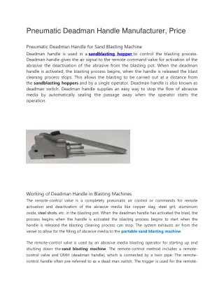 pneumatic deadman handle manufacturer price