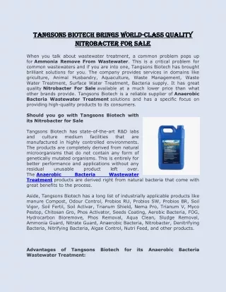 Tangsons Biotech Brings World-Class Quality Nitrobacter for Sale