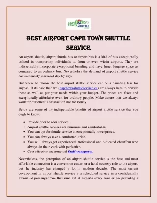 Best Airport Cape Town Shuttle Service