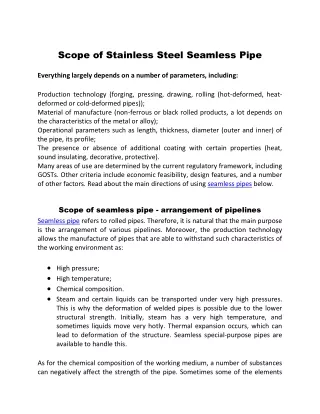 Scope of Stainless Steel Seamless Pipe!