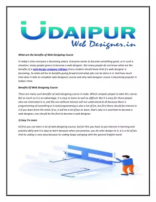 What are the benefits of Web Designing (udaipur web designer)