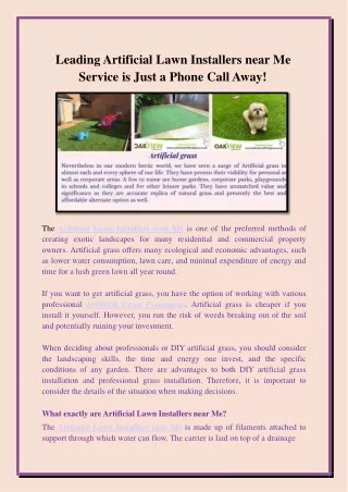 Artificial Lawn Installers near Me Service is Just a Phone Call Away