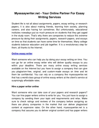 Myessaywriter.net - Your Online Partner For Essay Writing Services