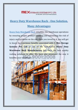 Heavy Duty Warehouse Rack - One Solution, Many Advantages