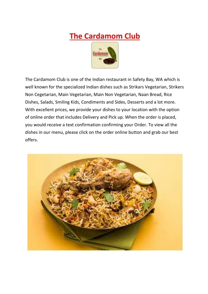 PPT - 15% off - The Cardamom Club Restaurant Menu Safety Bay, WA ...