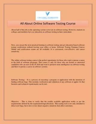 All About Online Software Testing Course  \