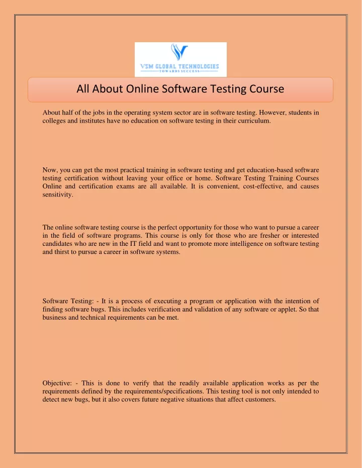 all about online software testing course