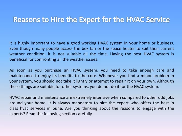 reasons to hire the expert for the hvac service