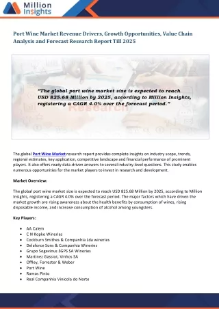 port wine market revenue drivers growth