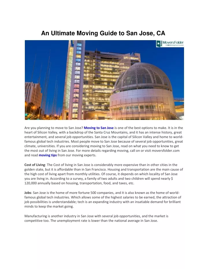 an ultimate moving guide to san jose ca