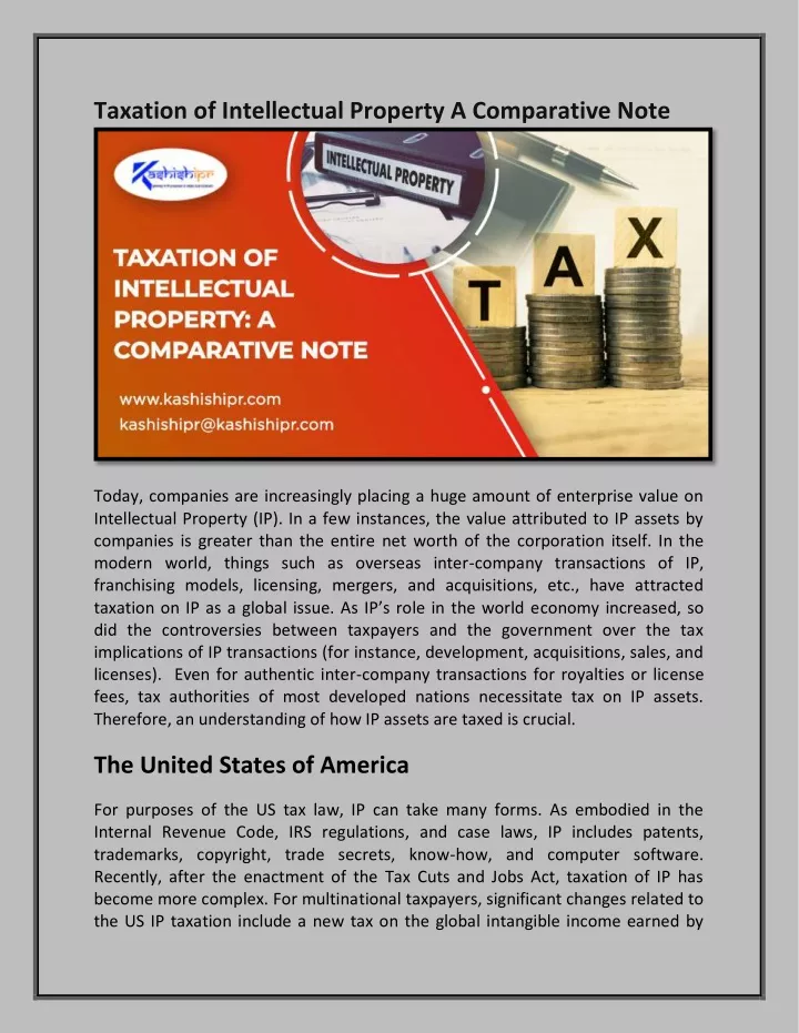 taxation of intellectual property a comparative