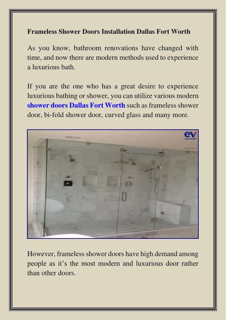 frameless shower doors installation dallas fort