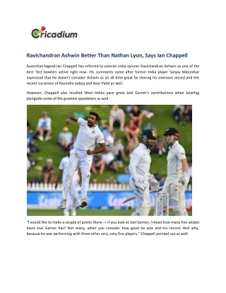 ravichandran ashwin better than nathan lyon says