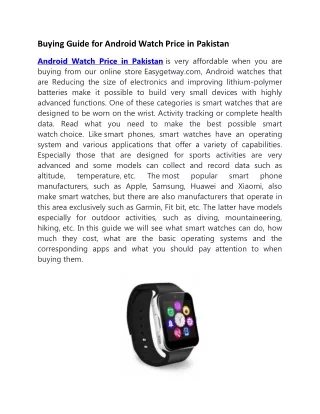 Buying Guide for Android Watch Price in Pakistan