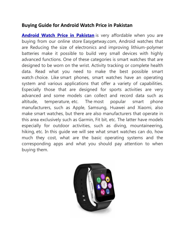 buying guide for android watch price in pakistan