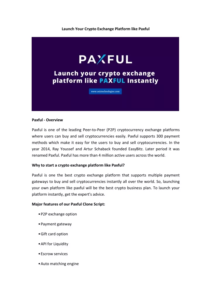 launch your crypto exchange platform like paxful