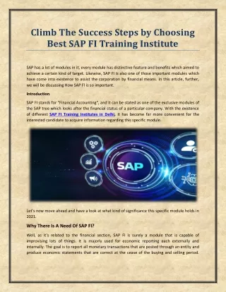 Climb The Success Steps by Choosing Best SAP FI Training Institute