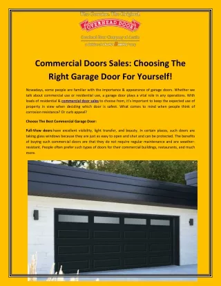 Commercial Doors Sales: Choosing The Right Garage Door For Yourself