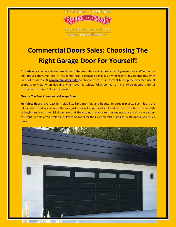 commercial doors sales choosing the right garage