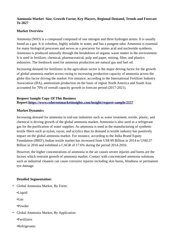 ammonia market size growth factor key players