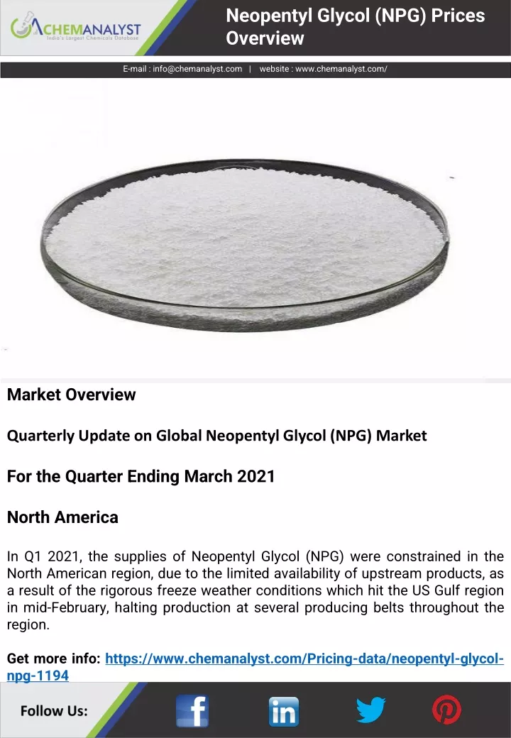 neopentyl glycol npg prices overview