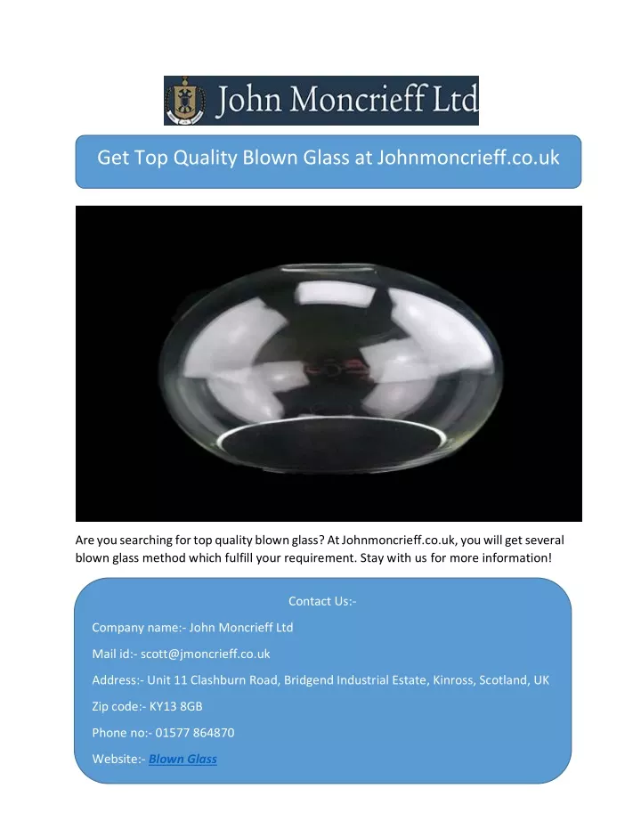 get top quality blown glass at johnmoncrieff co uk