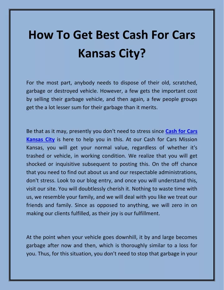 how to get best cash for cars kansas city