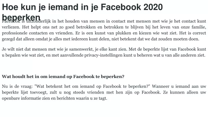 hoe kun je iemand in je facebook 2020 beperken