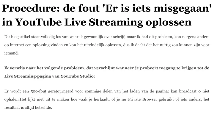 procedure de fout er is iets misgegaan in youtube