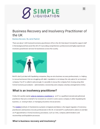 Business Recovery and Insolvency Practitioner of the UK