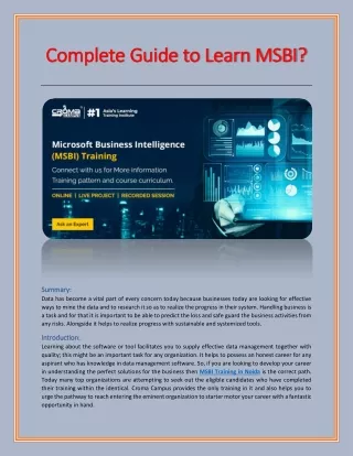 Complete Guide to Learn MSBI